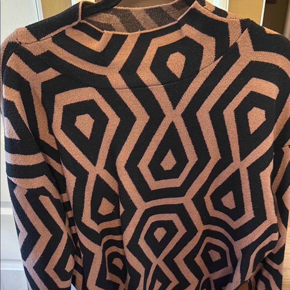 Maeve Carys Mock Neck Geometric Patterned Black and Tan Sweater